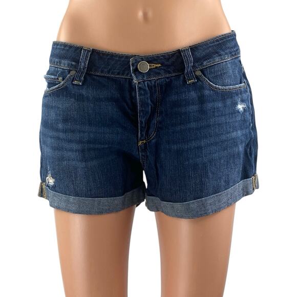 Paige Women's Blue Low Rise Distressed Medium Wash Cuffed Denim Jean Shorts 26 - Picture 1 of 4
